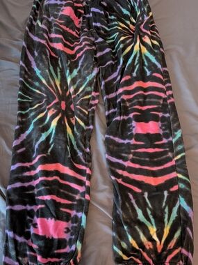 WESC Black Tie-Dye Lounge Pants with Pink, Teal & Purple Accents